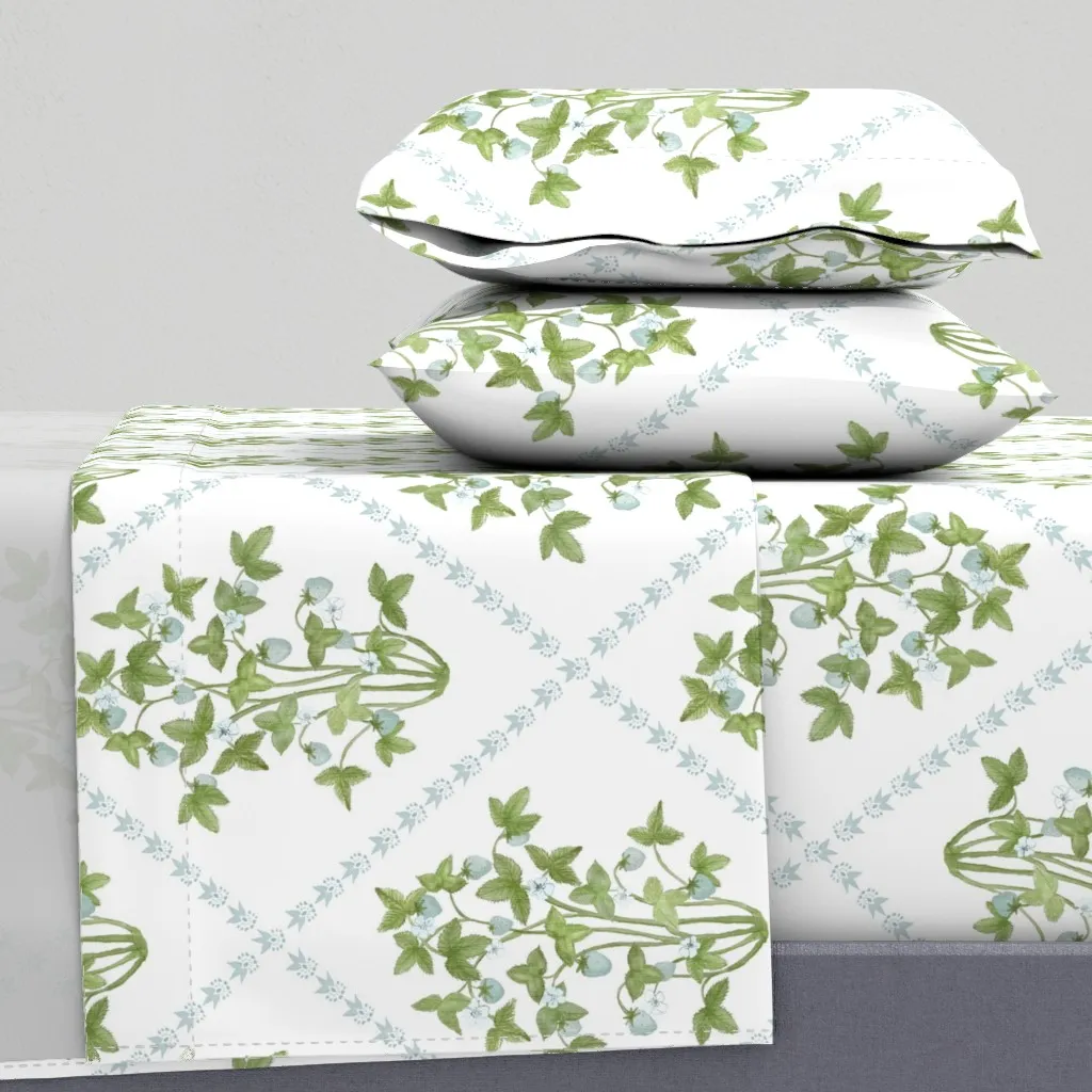 Strawberry Trellis Full Size Sheet Set - Aqua Blue, Green product