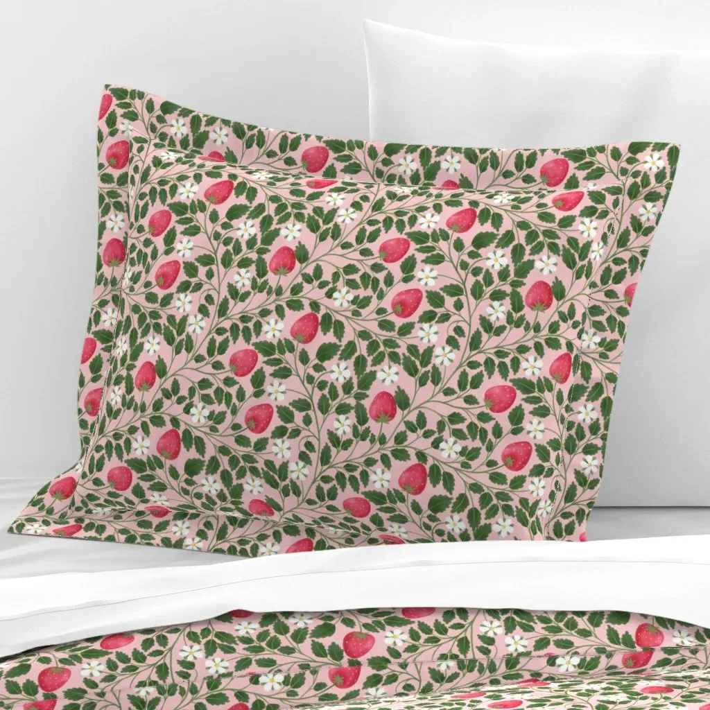 Strawberry Vine Floral Trail Standard Flanged Cushion - Muted Pink, Cotton Sateen product