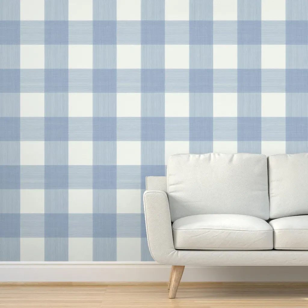 Strie Watercolor Buffalo Plaid Peel and Stick Wallpaper - Soft Blue product