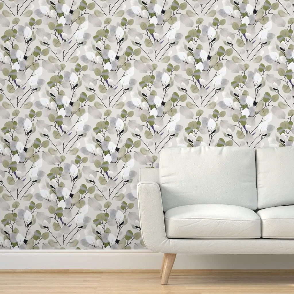 Striking Contrast Silver Dollar Eucalyptus Peel and Stick Wallpaper - Silver Gray product
