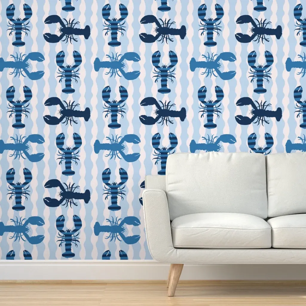 Striped Crustaceans Peel and Stick Wallpaper - Navy Blue product