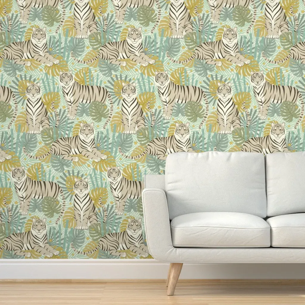 Striped Feline Peel and Stick Wallpaper - Sage Green product