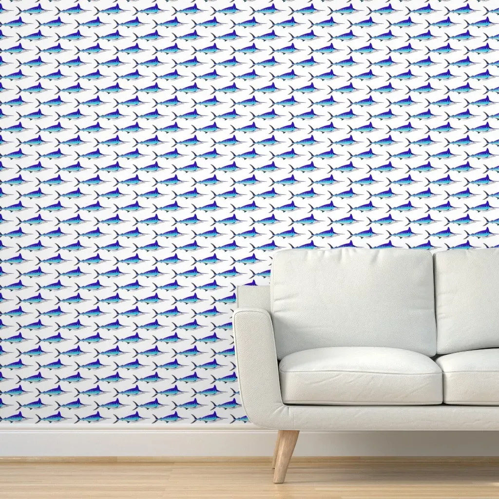 Striped Marlin In Oils Peel and Stick Wallpaper - Blue product