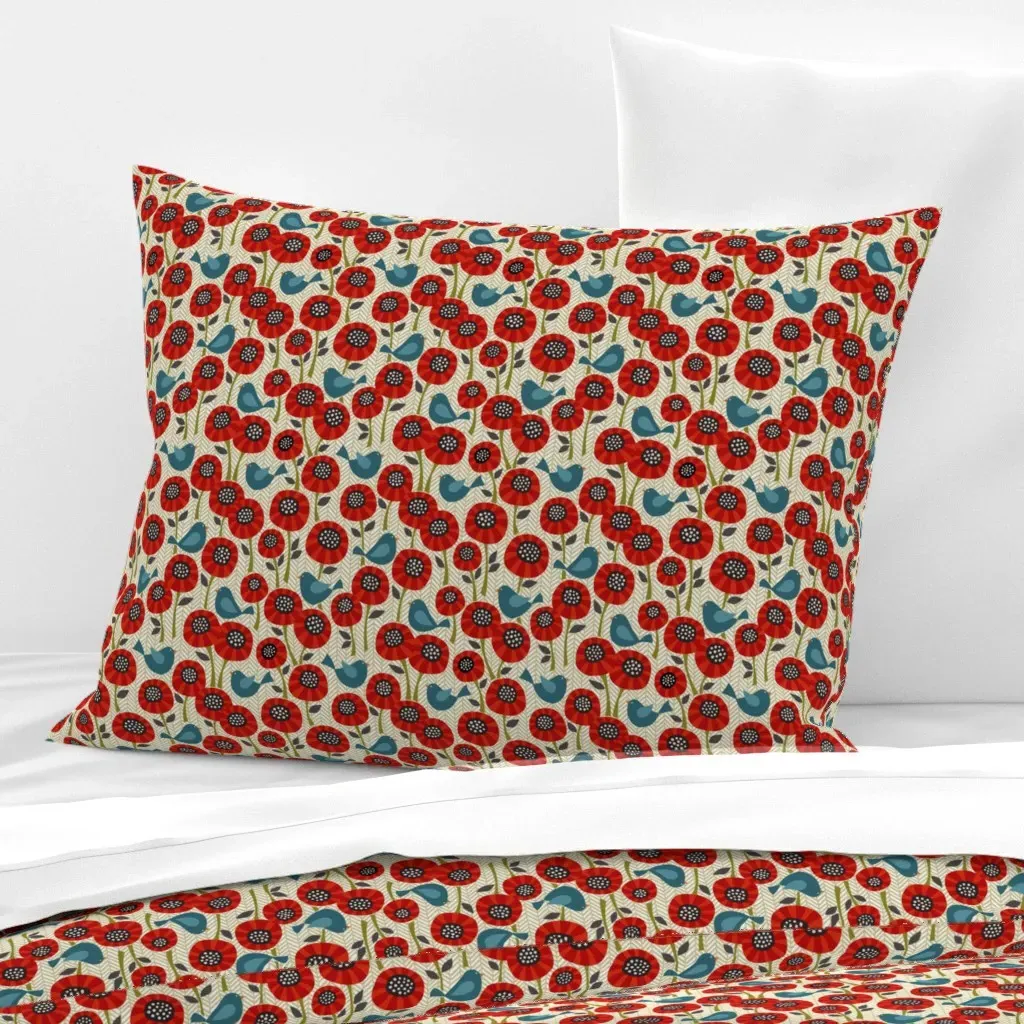 Striped Poppies Chevron Standard Knife Edge Pillow - Red, Cotton Sateen product
