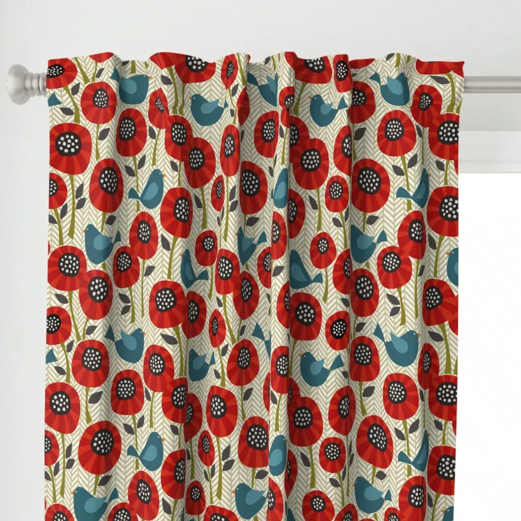 Striped Poppies Curtain Panel - Red alternate view