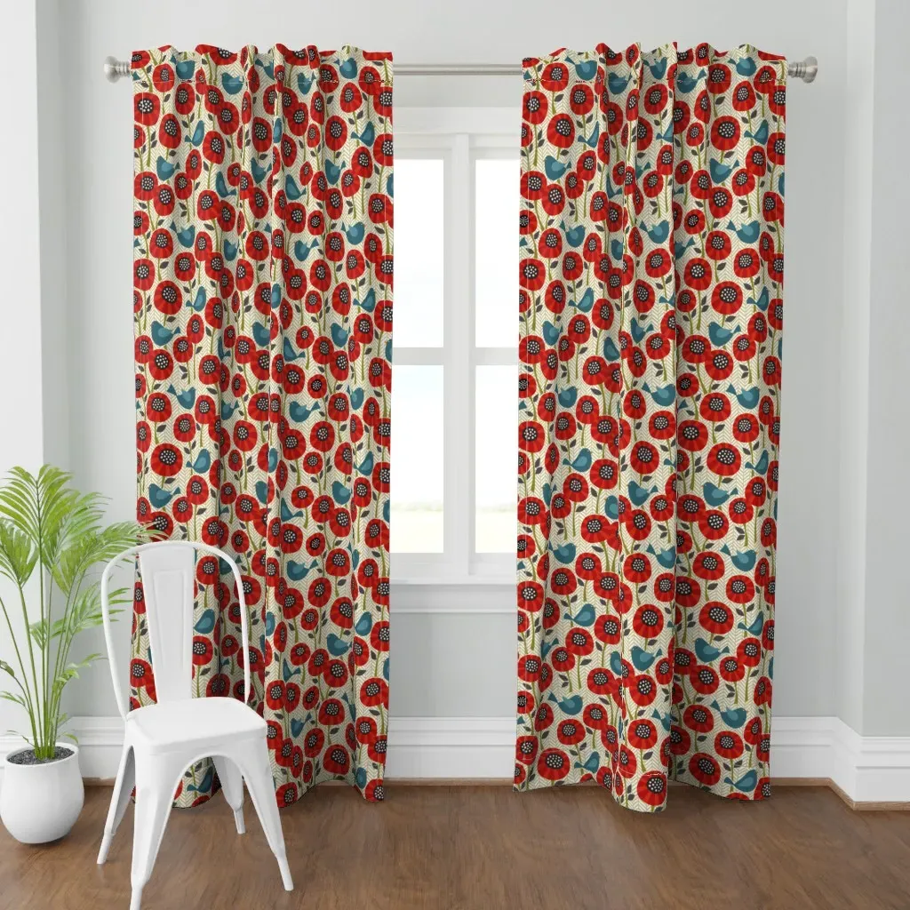 Striped Poppies Curtain Panel - Red product