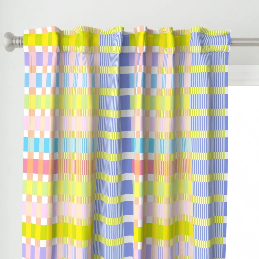 Stripes & Check Plaid Curtain Panel - Light Yellow alternate view