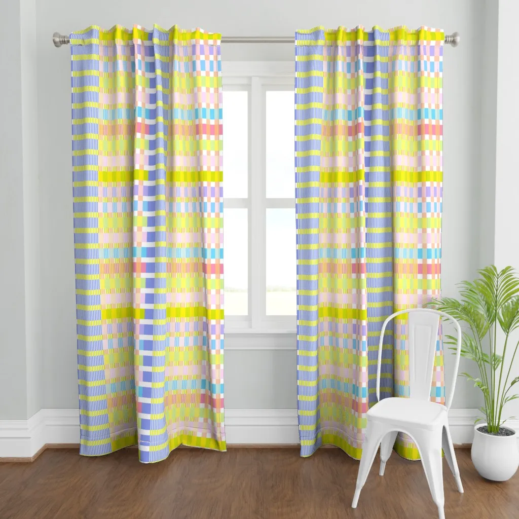 Stripes & Check Plaid Curtain Panel - Light Yellow product