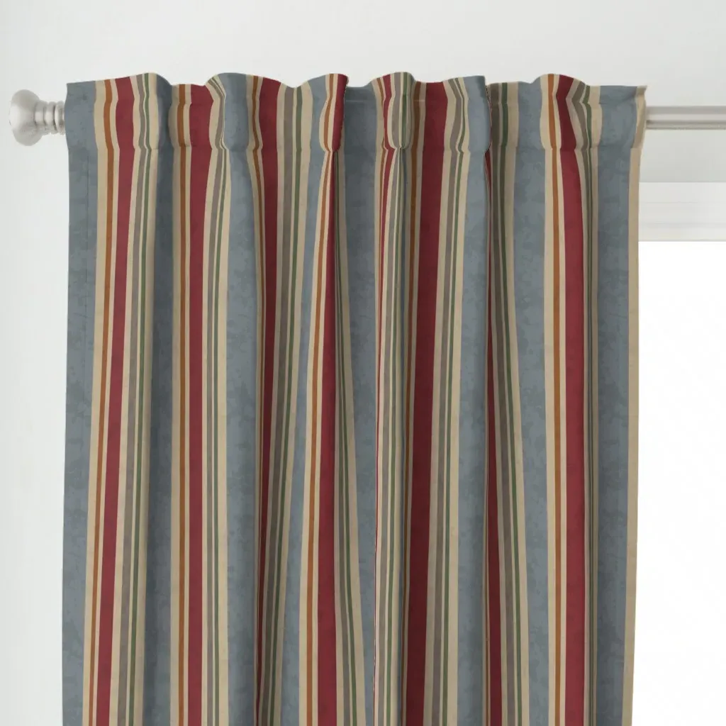 Stripes Vintage Style Curtain Panel - Dusty Blue alternate view