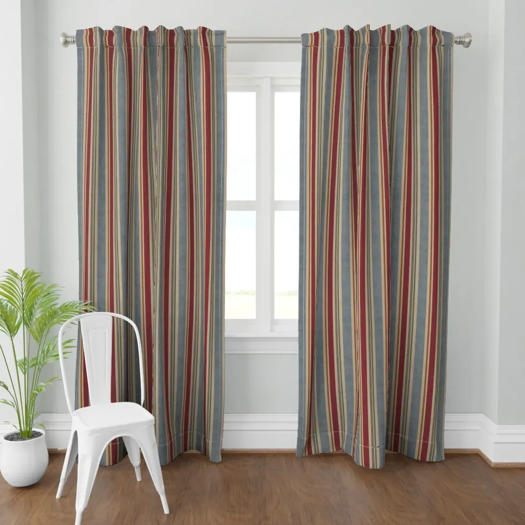 Stripes Vintage Style Curtain Panel - Dusty Blue product