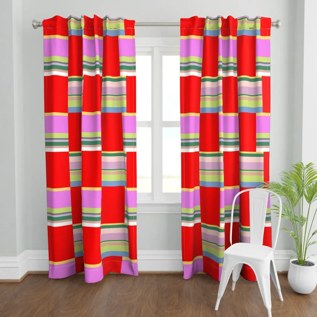 Stripes With Red Squares Curtain Panel - Red product