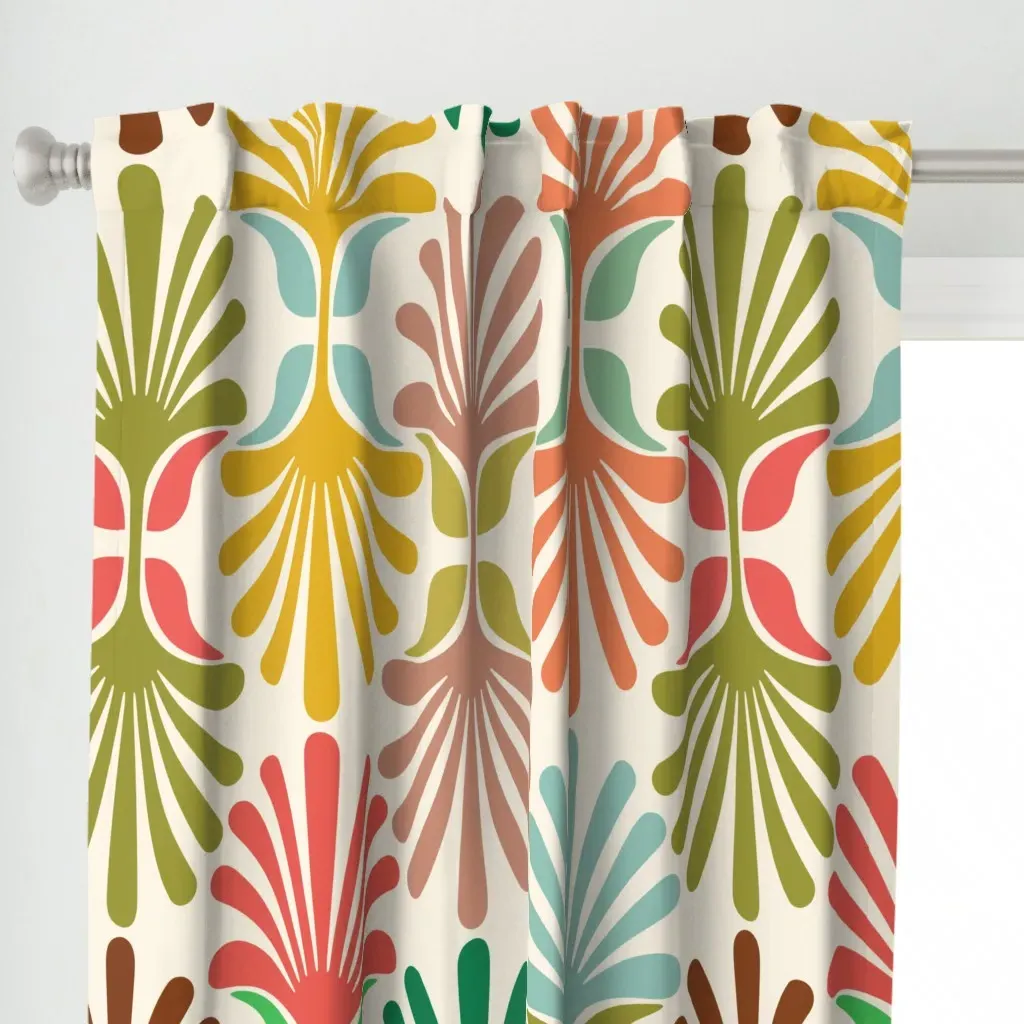 Stylized Geometric Curtain Panel - Coral alternate view