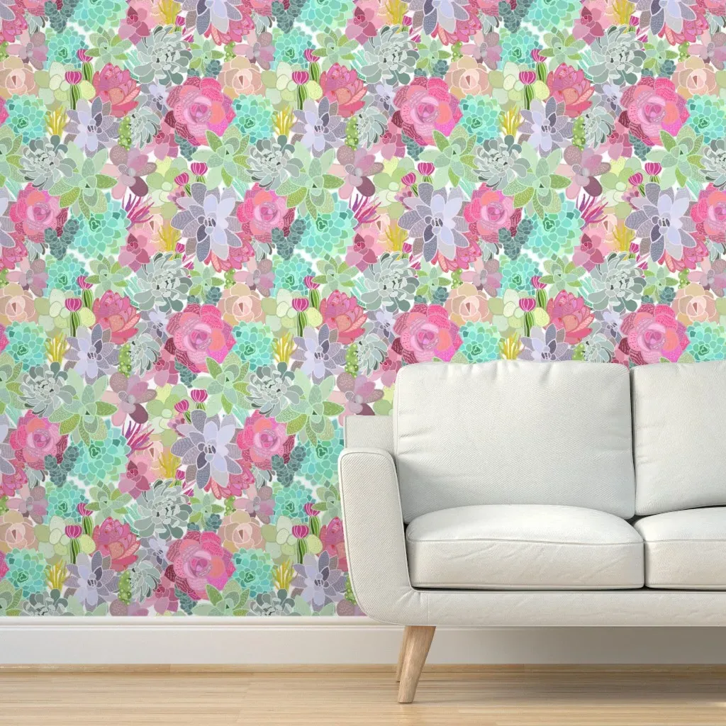 Succulent Paradise Peel and Stick Wallpaper - Pink product