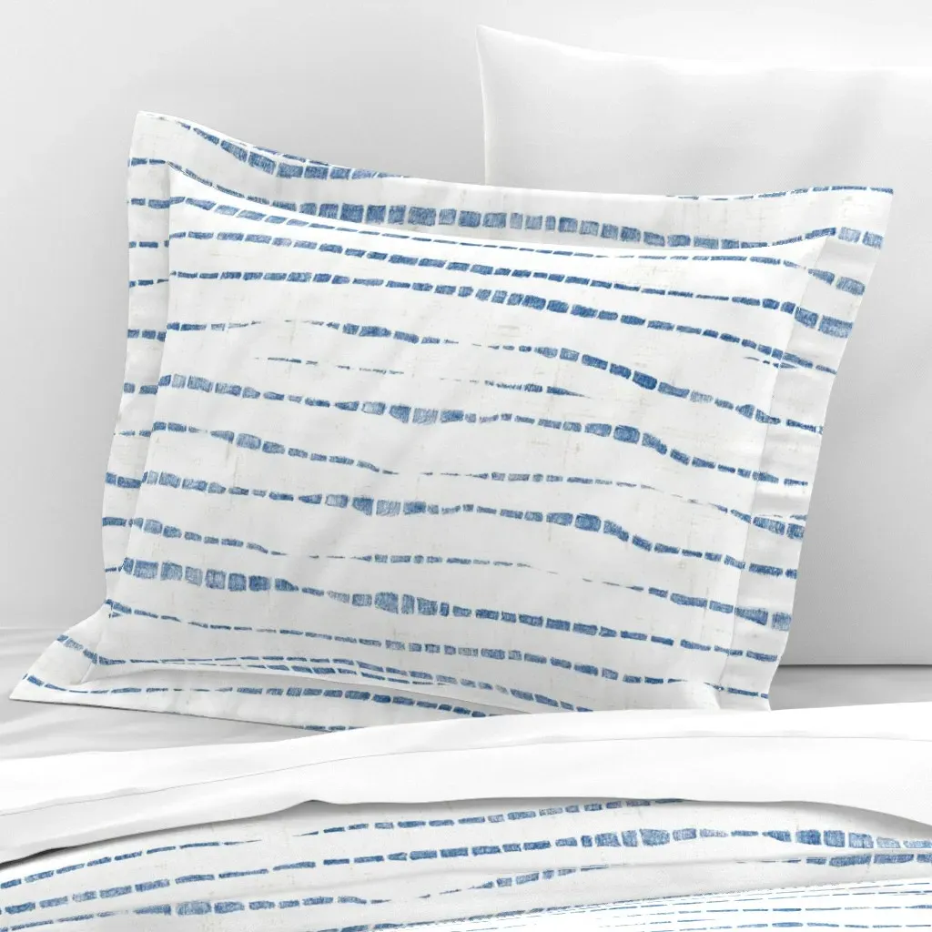 Suji Shibori Stripes Standard Flanged Cushion Cover - Blue, Linen product