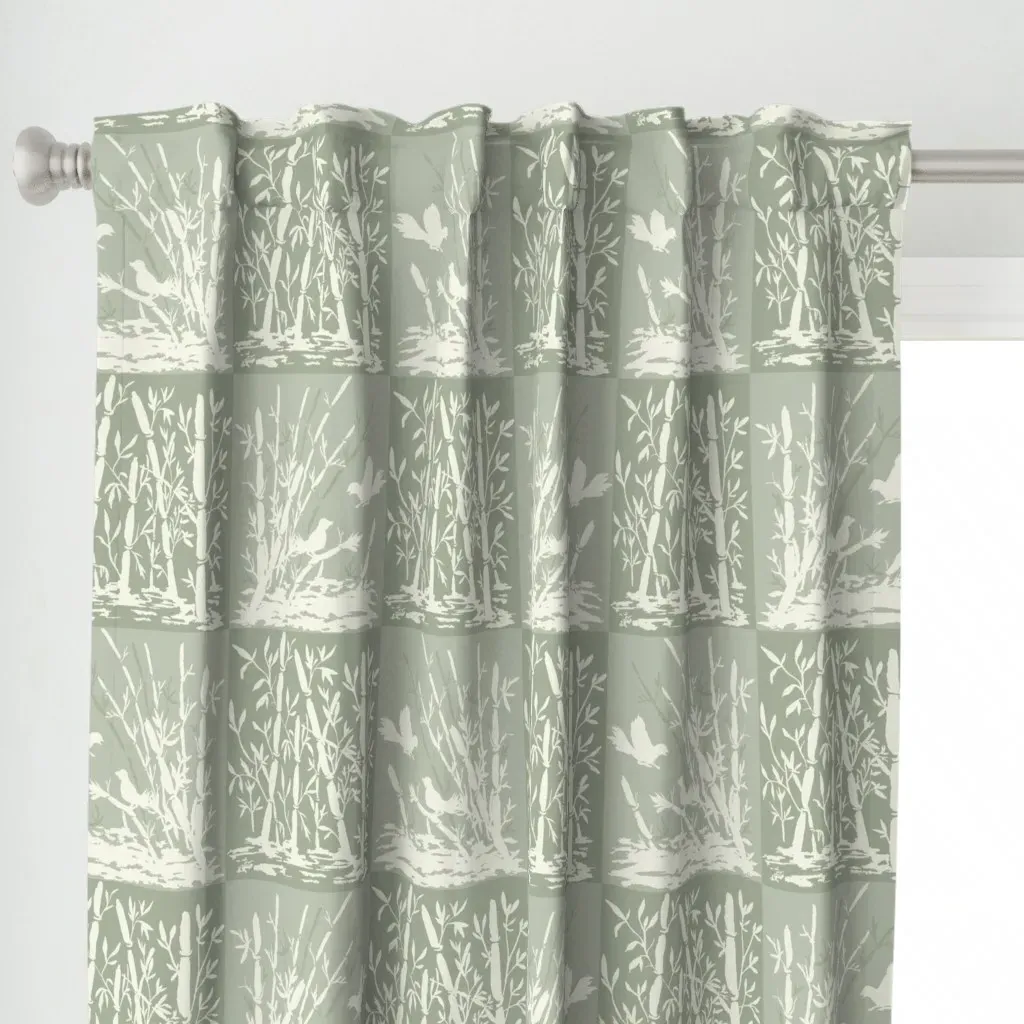 Sumi Bamboo Birds Curtain Panel - Off-White alternate view