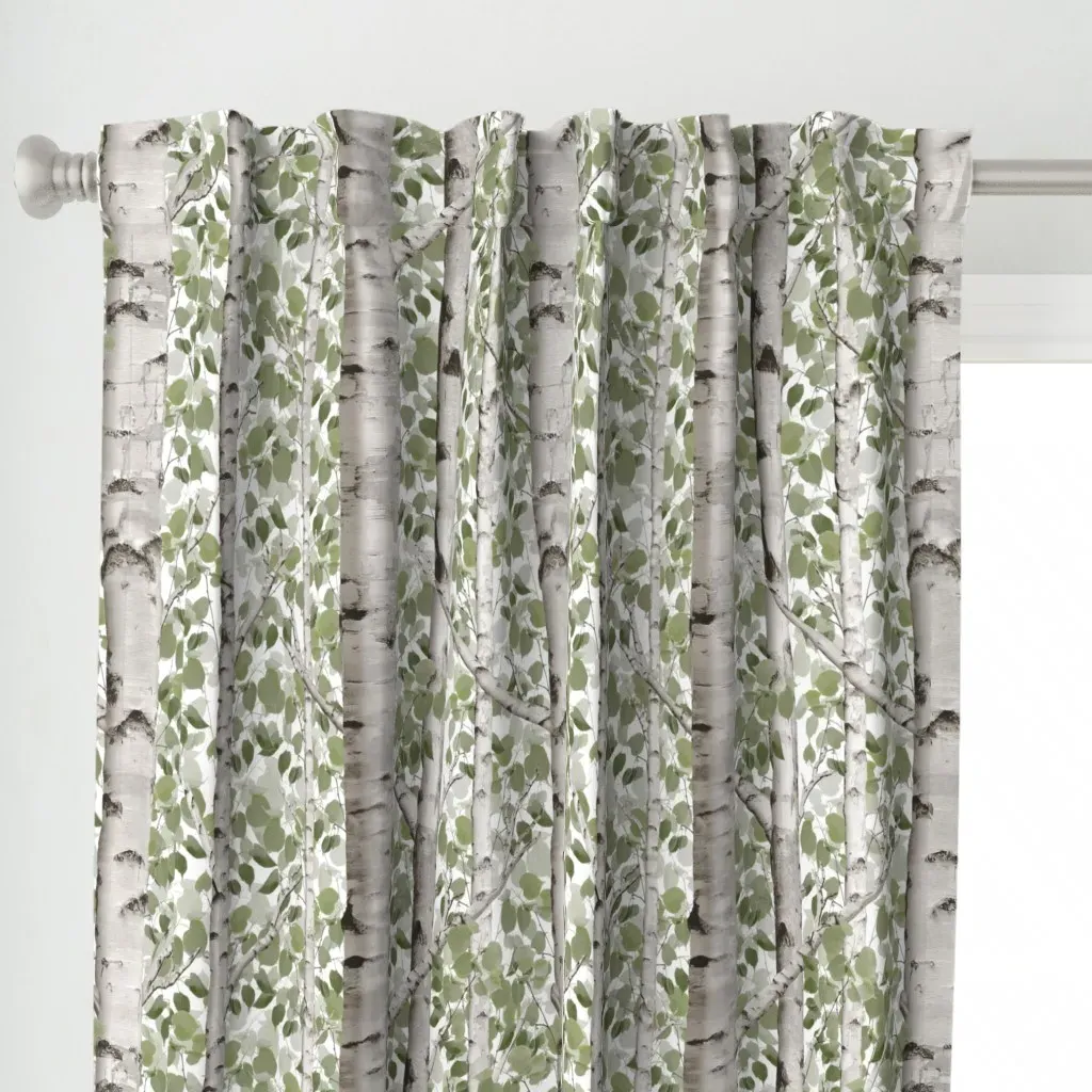 Summer Birches Silver Curtain Panel - White alternate view