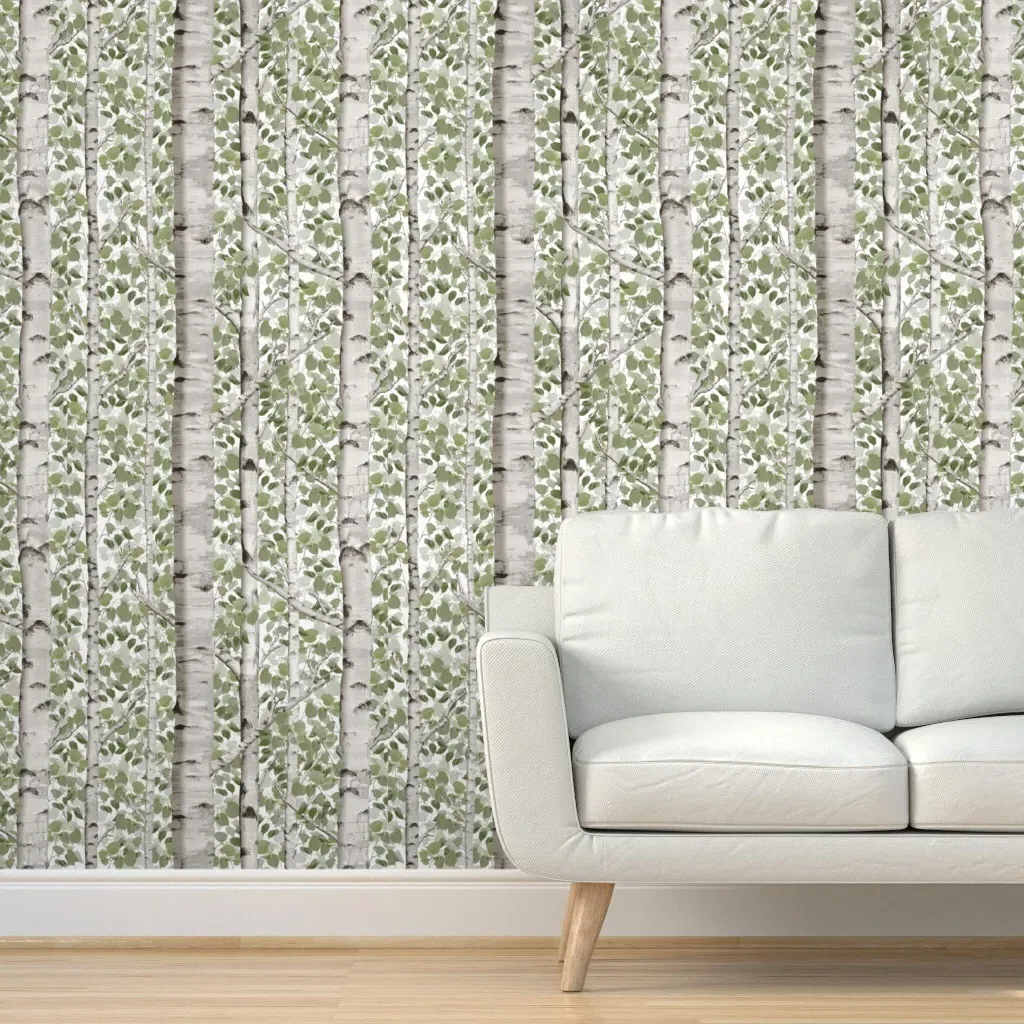 Summer Birches Silver Peel and Stick Wallpaper - White product