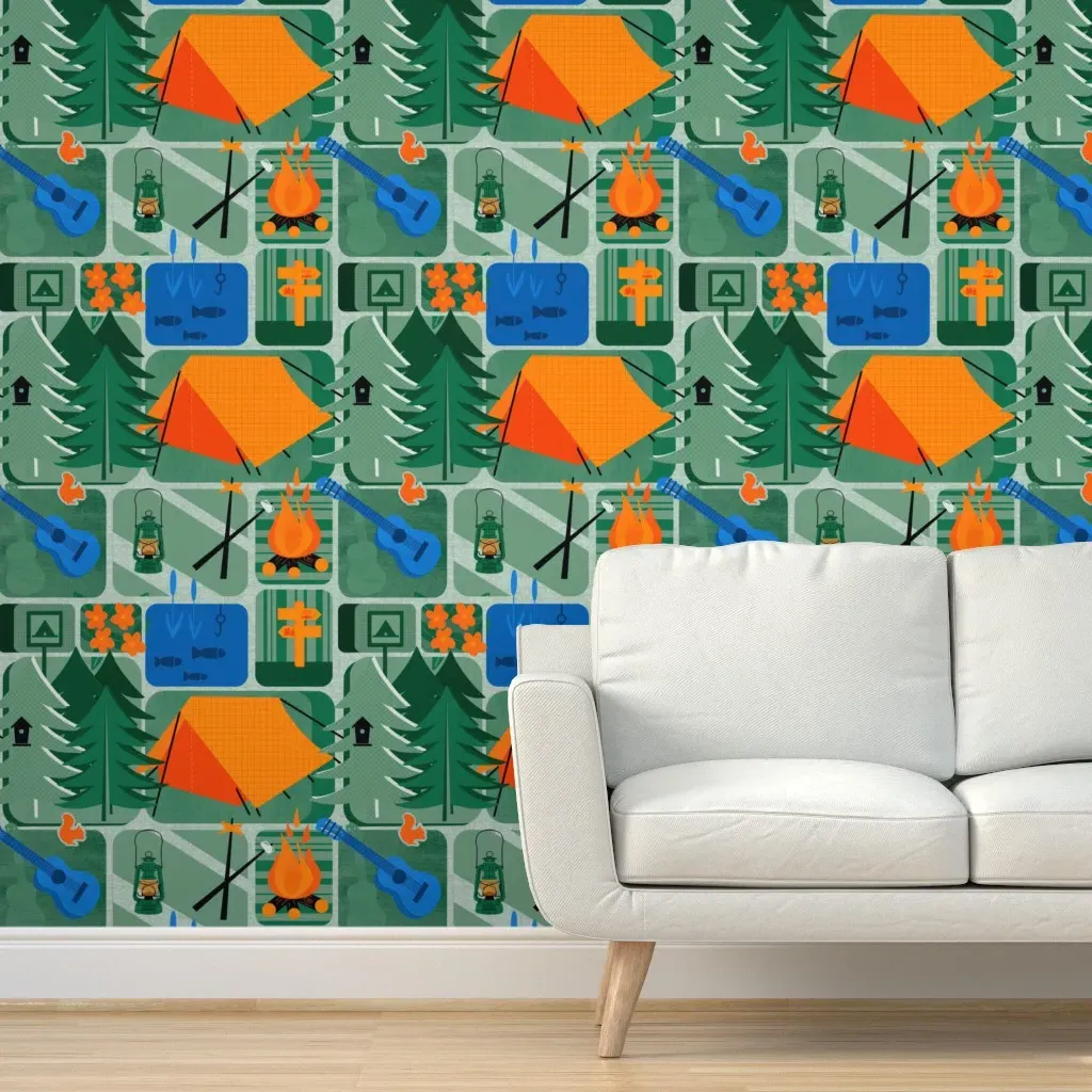 Summer Camping Peel and Stick Wallpaper - Orange product