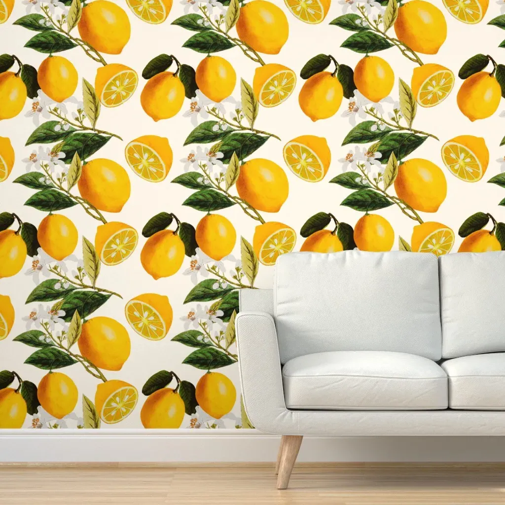 Summer Citrus Lemons Sicilian Pattern Peel and Stick Wallpaper - Yellow product