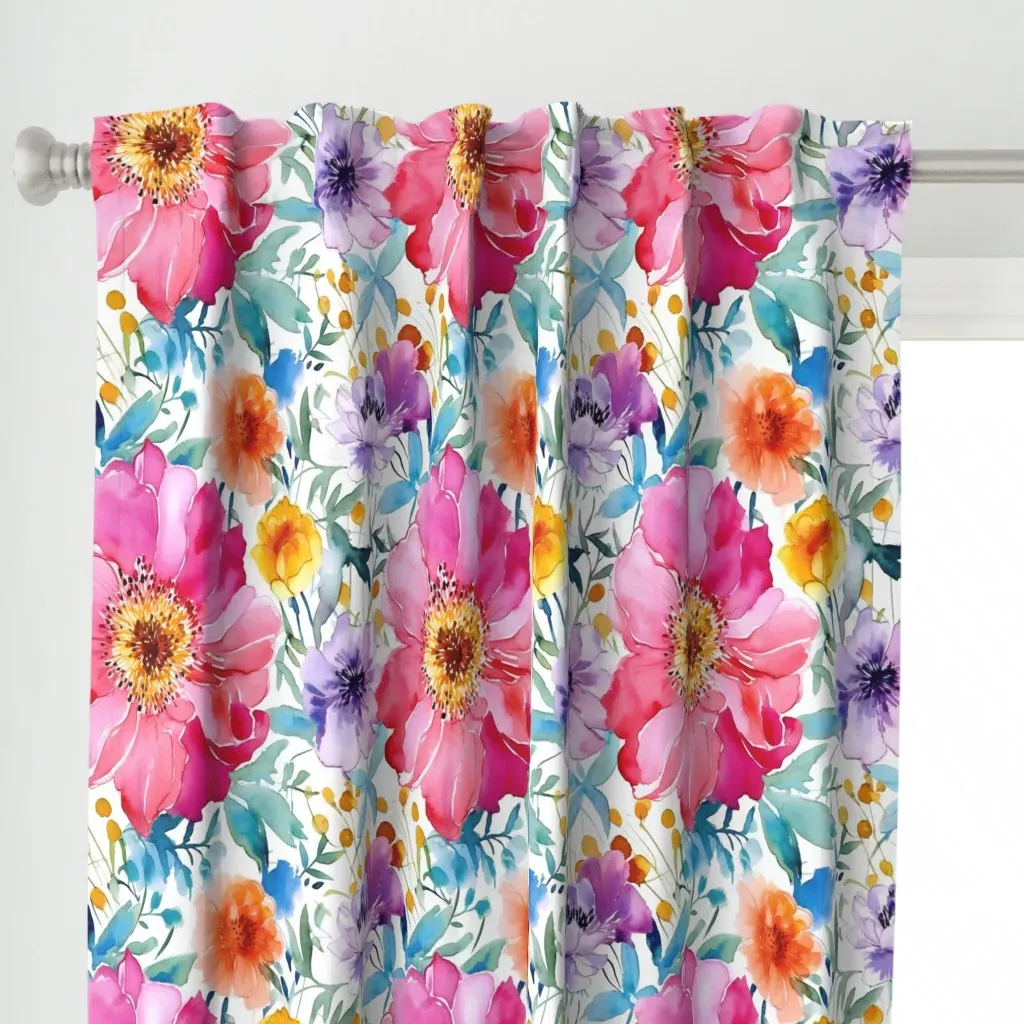 Summer Floral Watercolor Curtain Panel - Pink alternate view