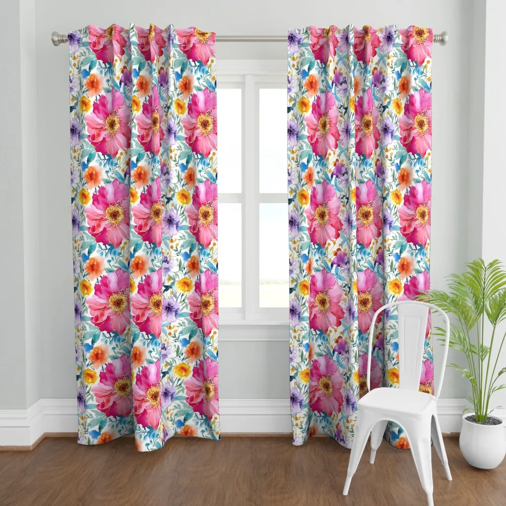 Summer Floral Watercolor Curtain Panel - Pink product