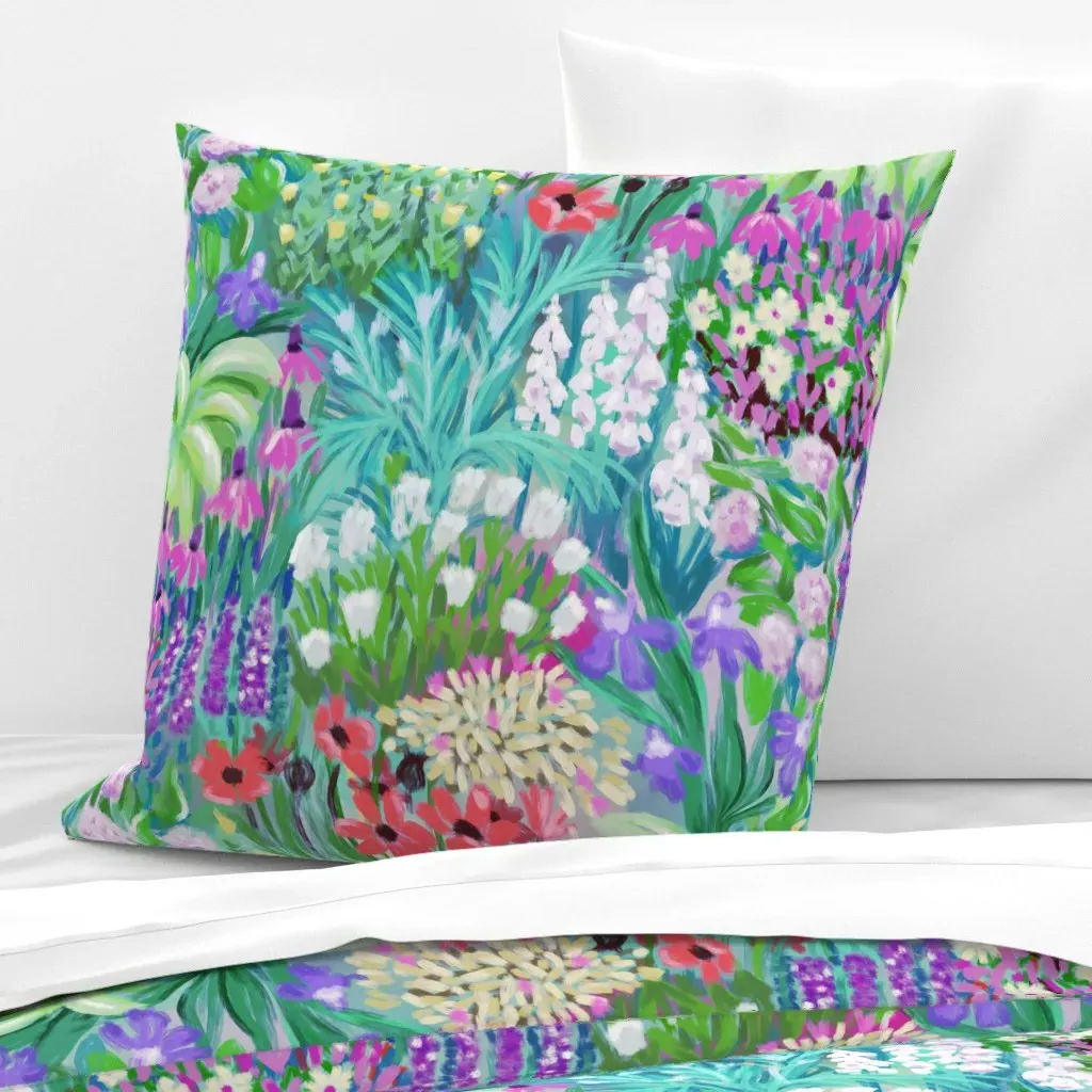 Summer Flowerbed Euro Pillow Sham - Teal product