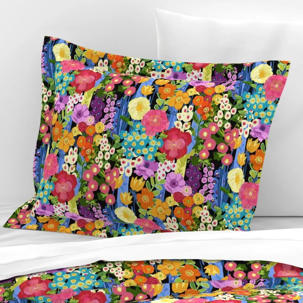 Summer Garden Flowers Standard Flanged Cushion Cover - Pink, Cotton Sateen product