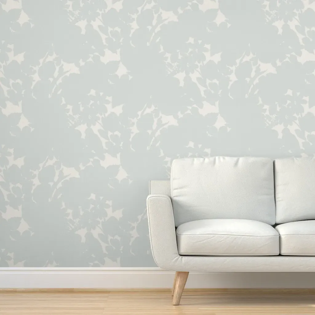 Summer Garden Silhouette Halfdrop Peel and Stick Wallpaper - Muted Blue Green product