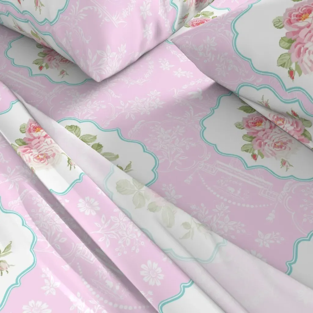 Summer Gardens At Godefroy Chateau Sorbet 2 Queen Sheet Set - Pink alternate view