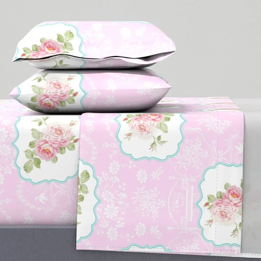 Summer Gardens At Godefroy Chateau Sorbet 2 Queen Sheet Set - Pink product