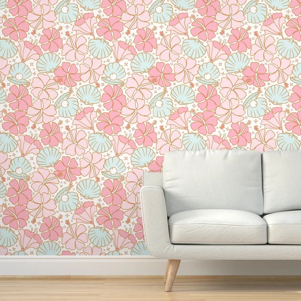 Summer Mermaid Floral Peel and Stick Wallpaper - Pink product