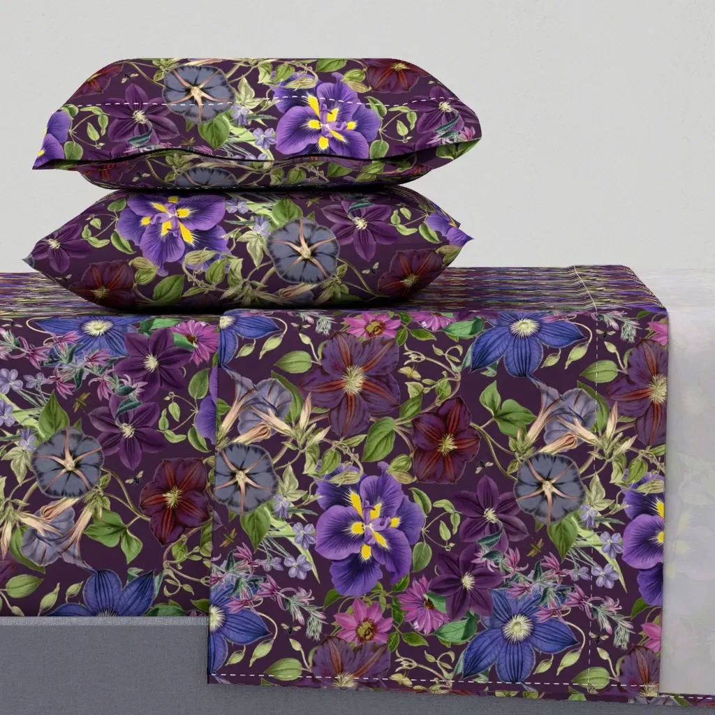 Summer Night Botanical Garden Queen Sheet Set - Purple product