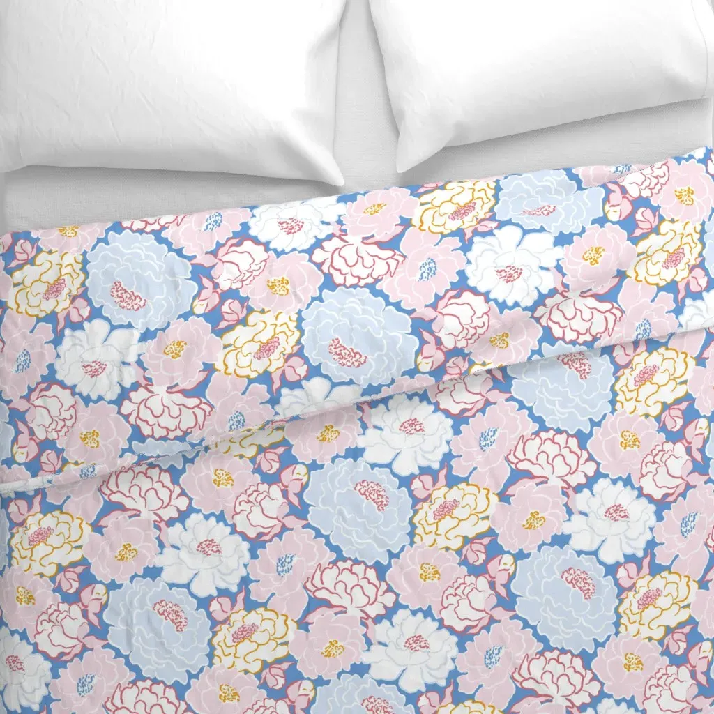 Summer Peonies Duvet Cover - Light Blue alternate view