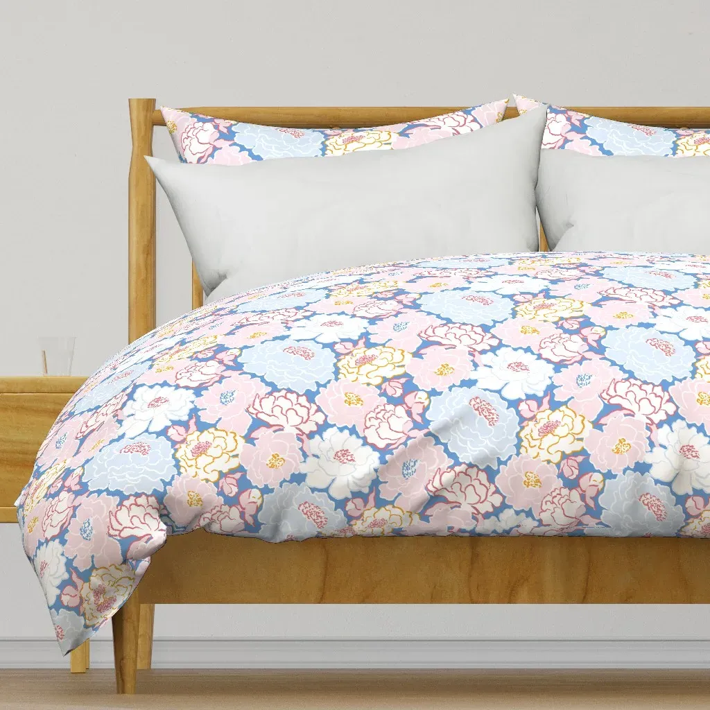 Summer Peonies Duvet Cover - Light Blue product