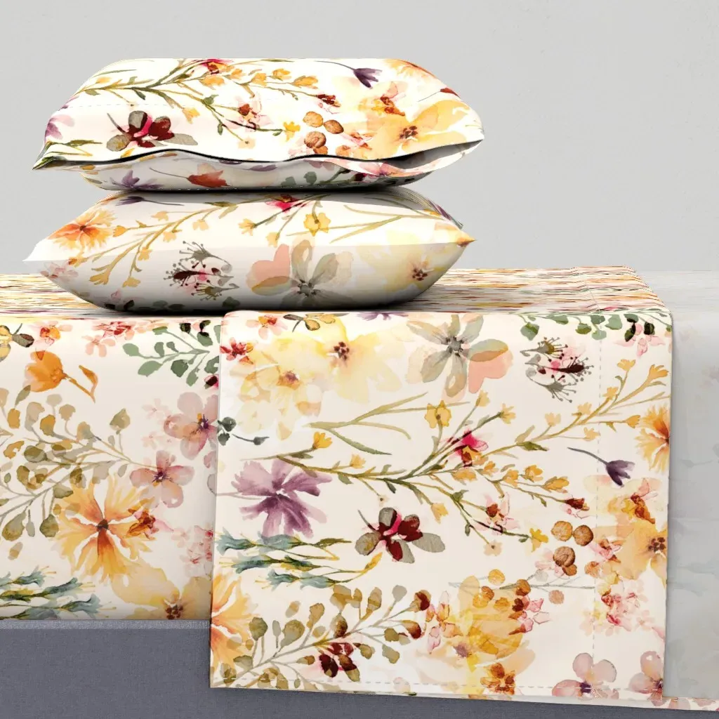 Summer Twilight Floral Queen Sheet Set - Yellow Orange product