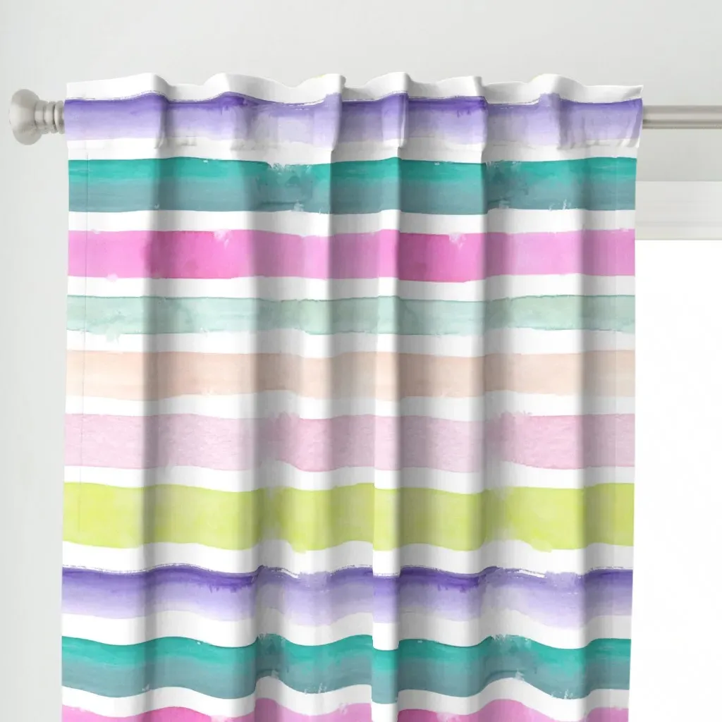 Summer Watercolor Stripes Curtain Panel - Pink alternate view