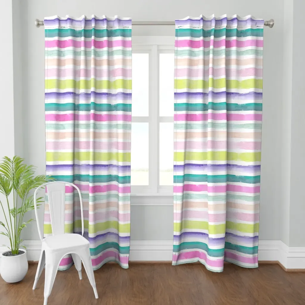 Summer Watercolor Stripes Curtain Panel - Pink product