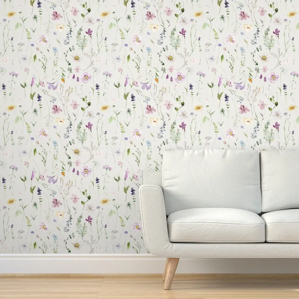 Summer Wildflower Floral Peel and Stick Wallpaper - Pure White product