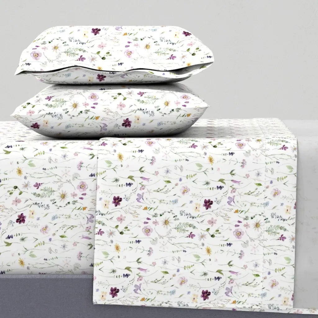 Summer Wildflower Floral Queen Sheet Set - Lavender Purple product