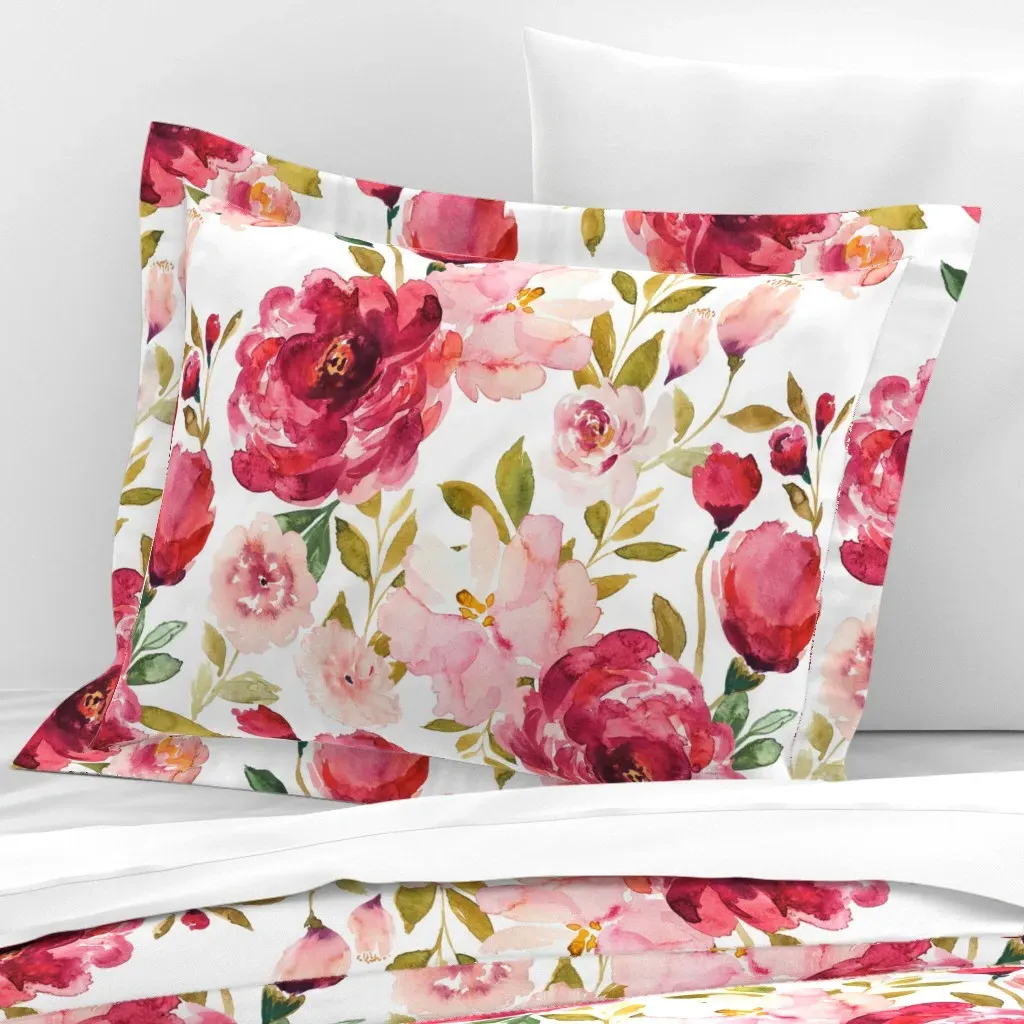 Summers Eve Peonies Standard Flanged Pillowcase - Burgundy, Cotton Sateen product