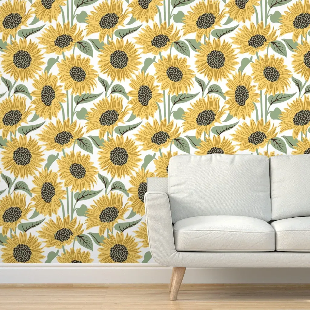 Sun Kissed Sunflowers Large Scale Peel and Stick Wallpaper - Green product