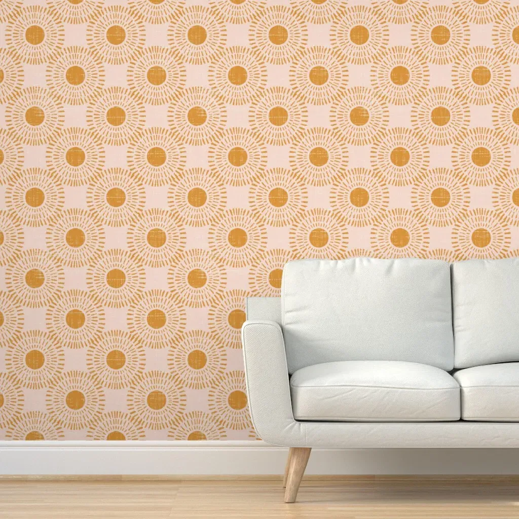 Sunburst Peel and Stick Wallpaper - Pale Pink and Burnt Orange product