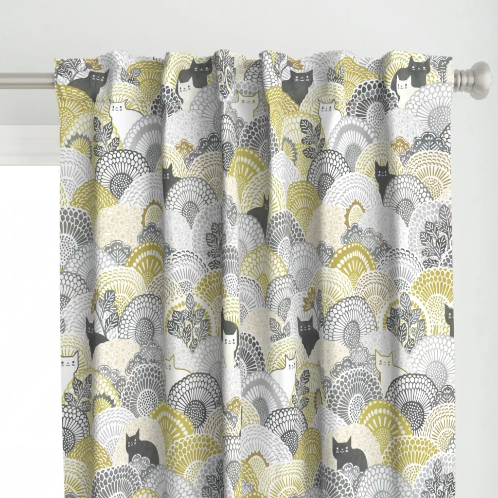 Sunflower Cat Curtain Panel - Gold alternate view