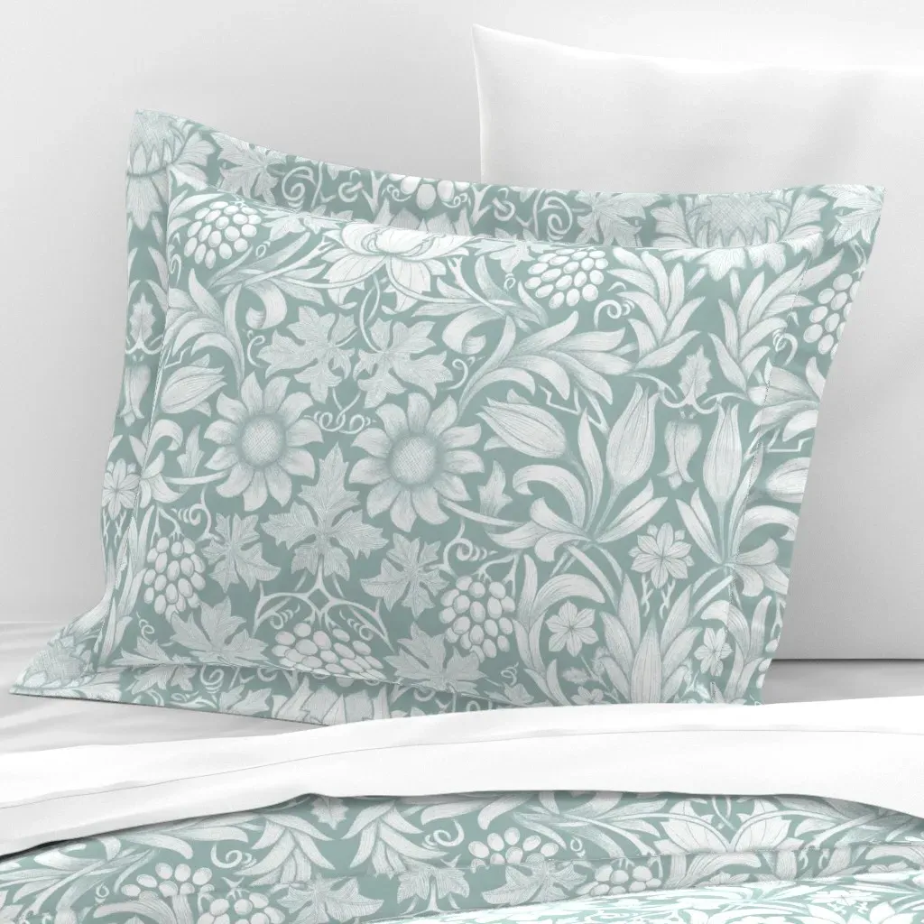 Sunflower Festoon William Morris Standard Flanged Pillow Sham - White, Cotton Sateen product