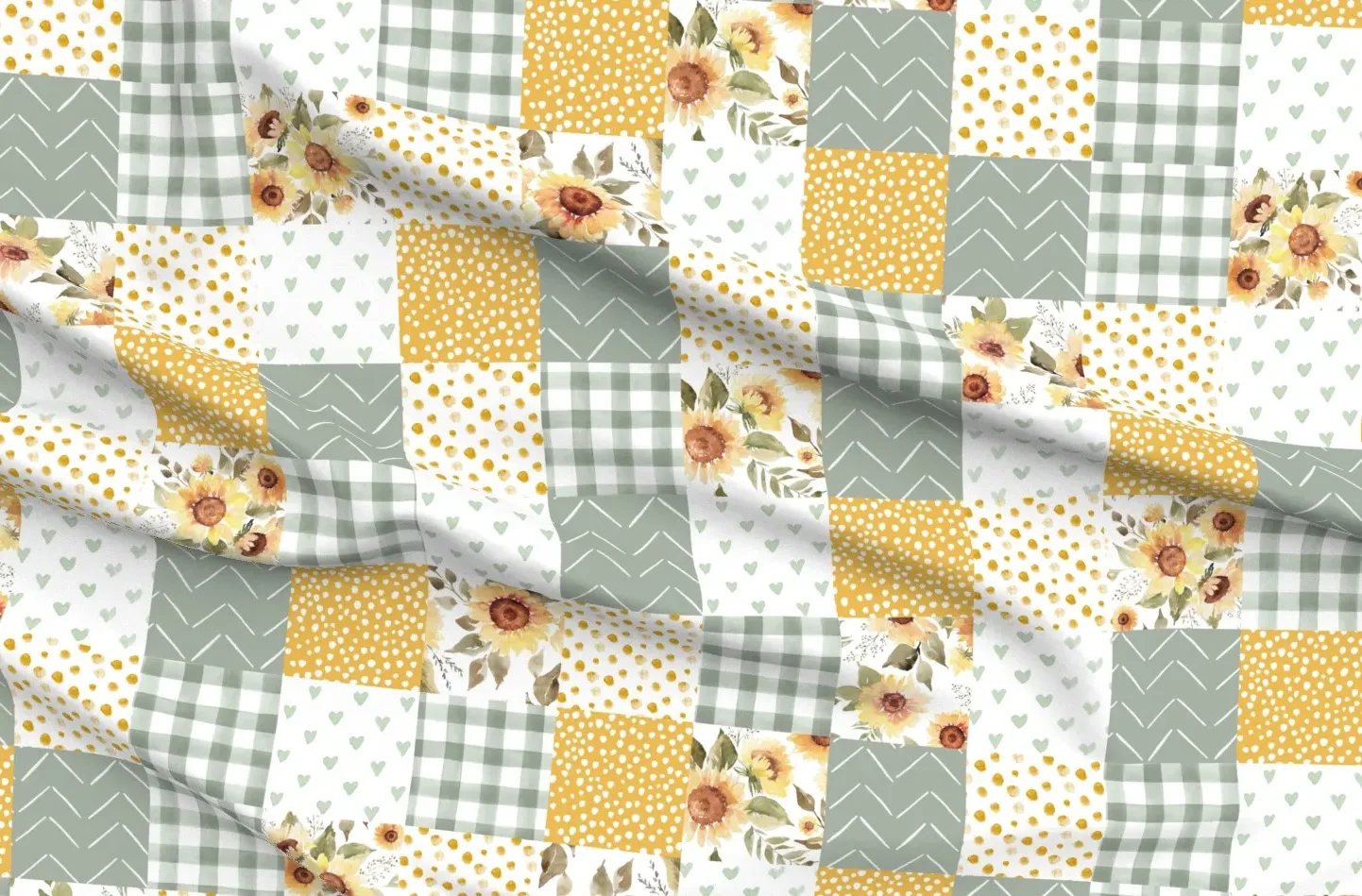 Sunflower Floral Cheater Quilt Fabric - Mustard Yellow product