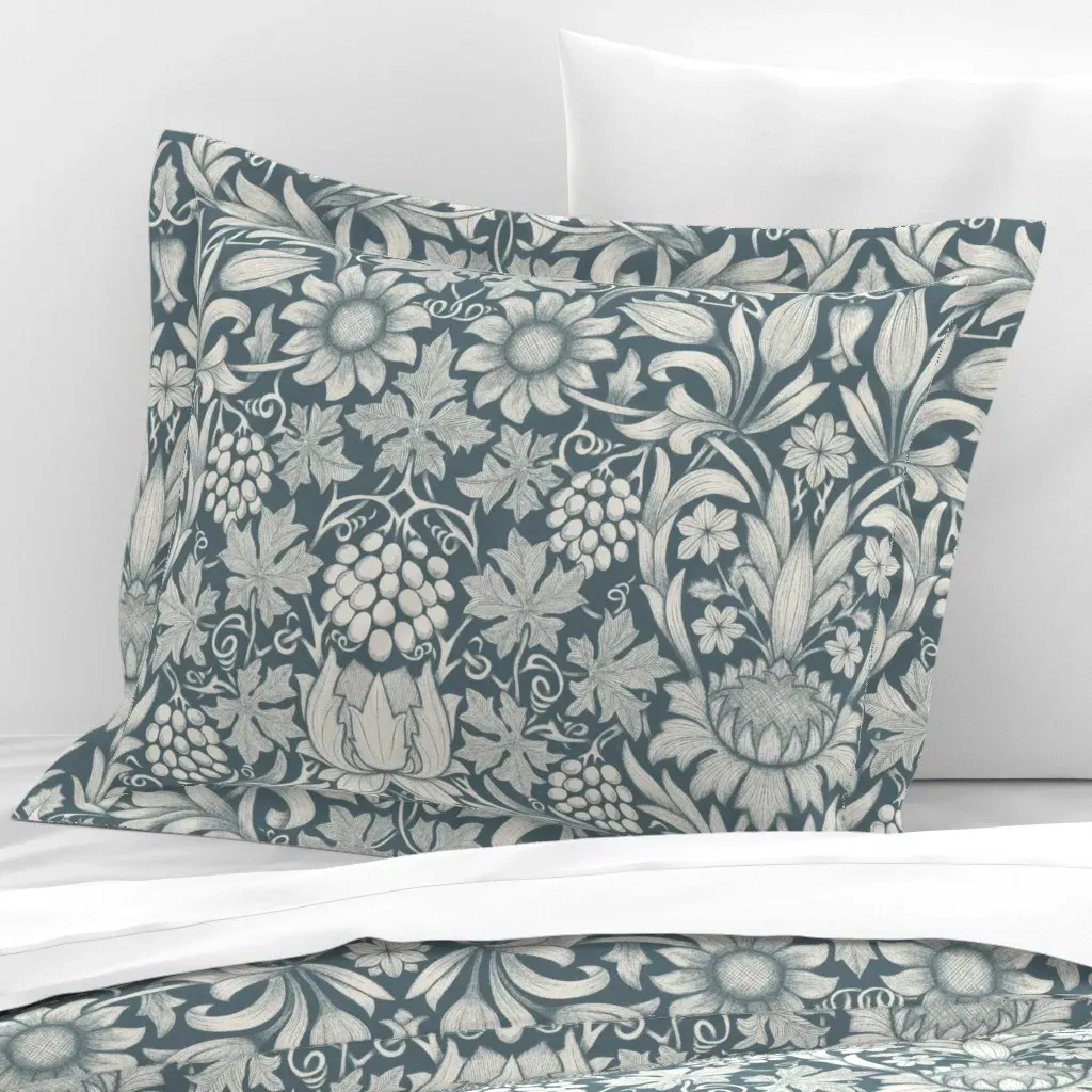 Sunflower William Morris Floral Standard Flanged Cushion - Creamy White, Cotton Sateen product