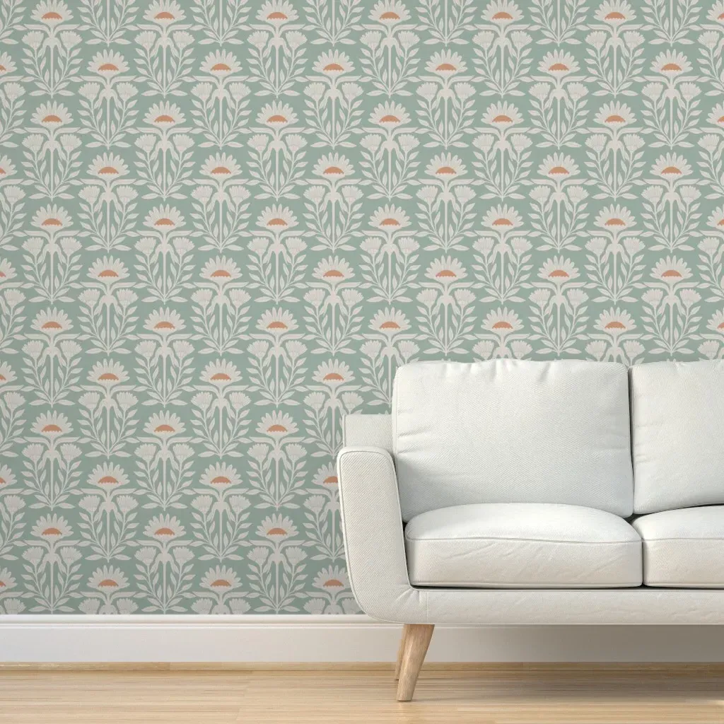 Sunflowers Floral Block Peel and Stick Wallpaper - Green, Beige product
