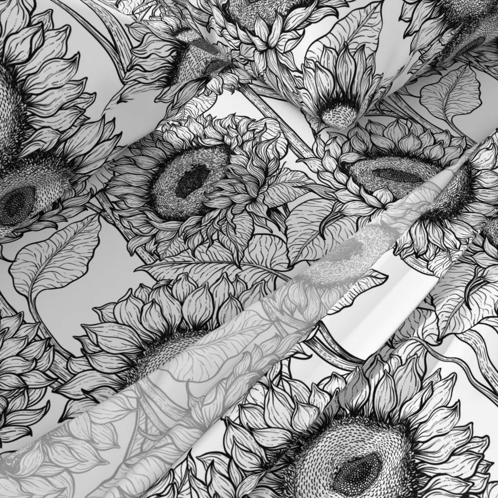Sunflowers In Black And White Queen Sheet Set - Black alternate view