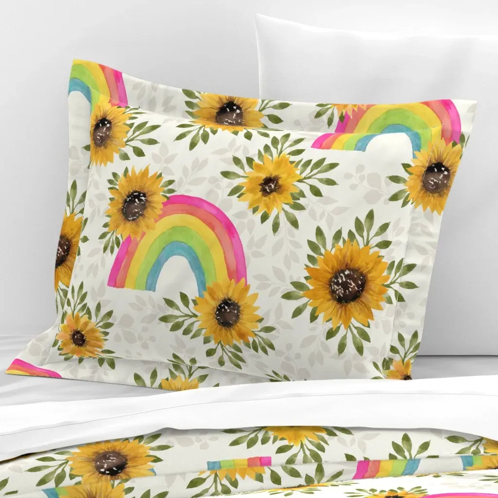 Sunflowers & Rainbows Standard Flanged Cushion Cover - Yellow, Cotton Sateen product