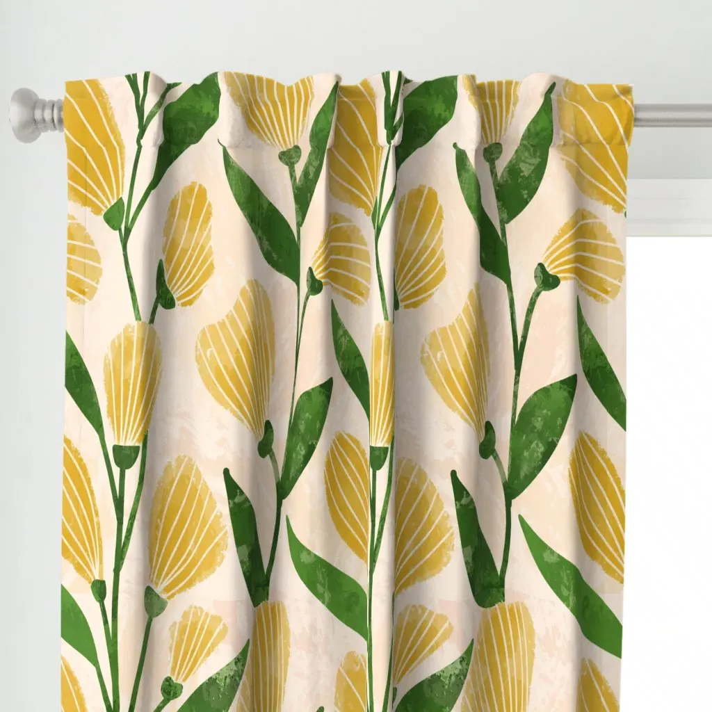 Sunny Floral Vine Curtain Panel - Yellow alternate view